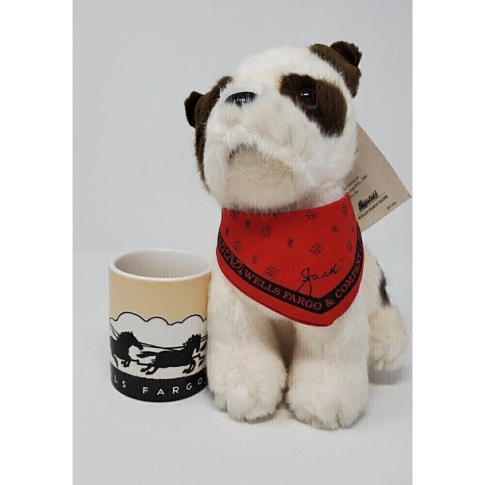 WELLS FARGO GIFT COLLECTIBLE LOT JACK THE DOG PLUSH & STAGECOACH COFFEE MUG
